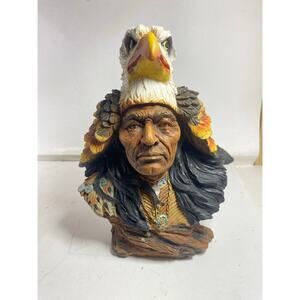 Vintage Native American Indian Chief w/ Bald Eagle Head Dress Resin Rare